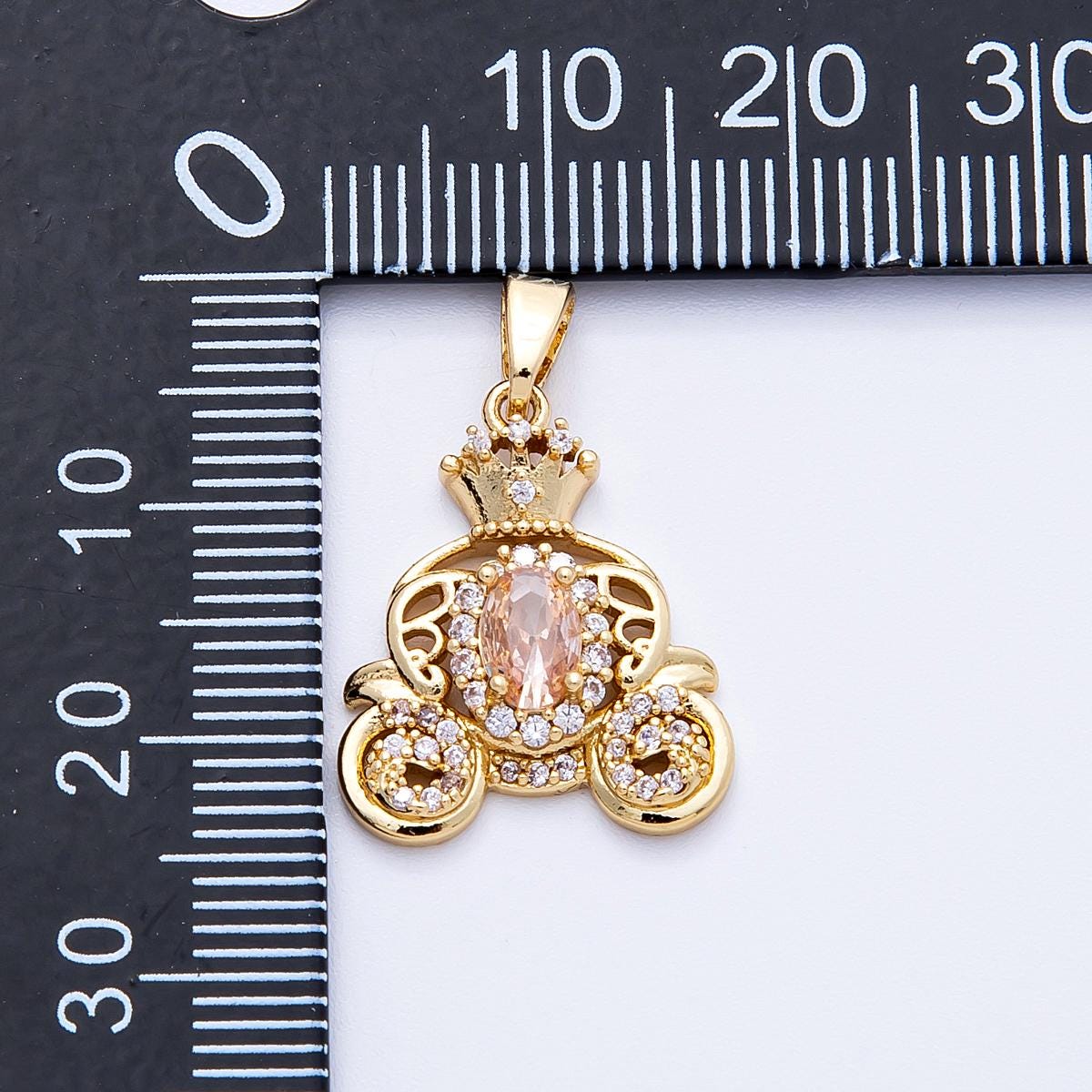 16K Gold Filled 19.5mm Micro Paved CZ Carriage Pendant in Gold & Silver royal Princess coach DIY Jewelry Making Supply | Charms-00188