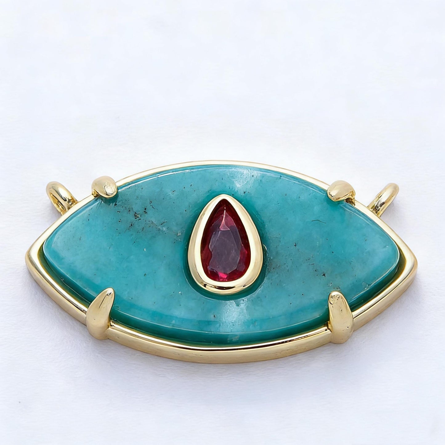 16K Gold Filled 22.5mm Aquamarine, Pink Quartz Fuchsia CZ Evil Eye Connector Statement Stone Charms DIY Jewelry Supply | Connectors-00009