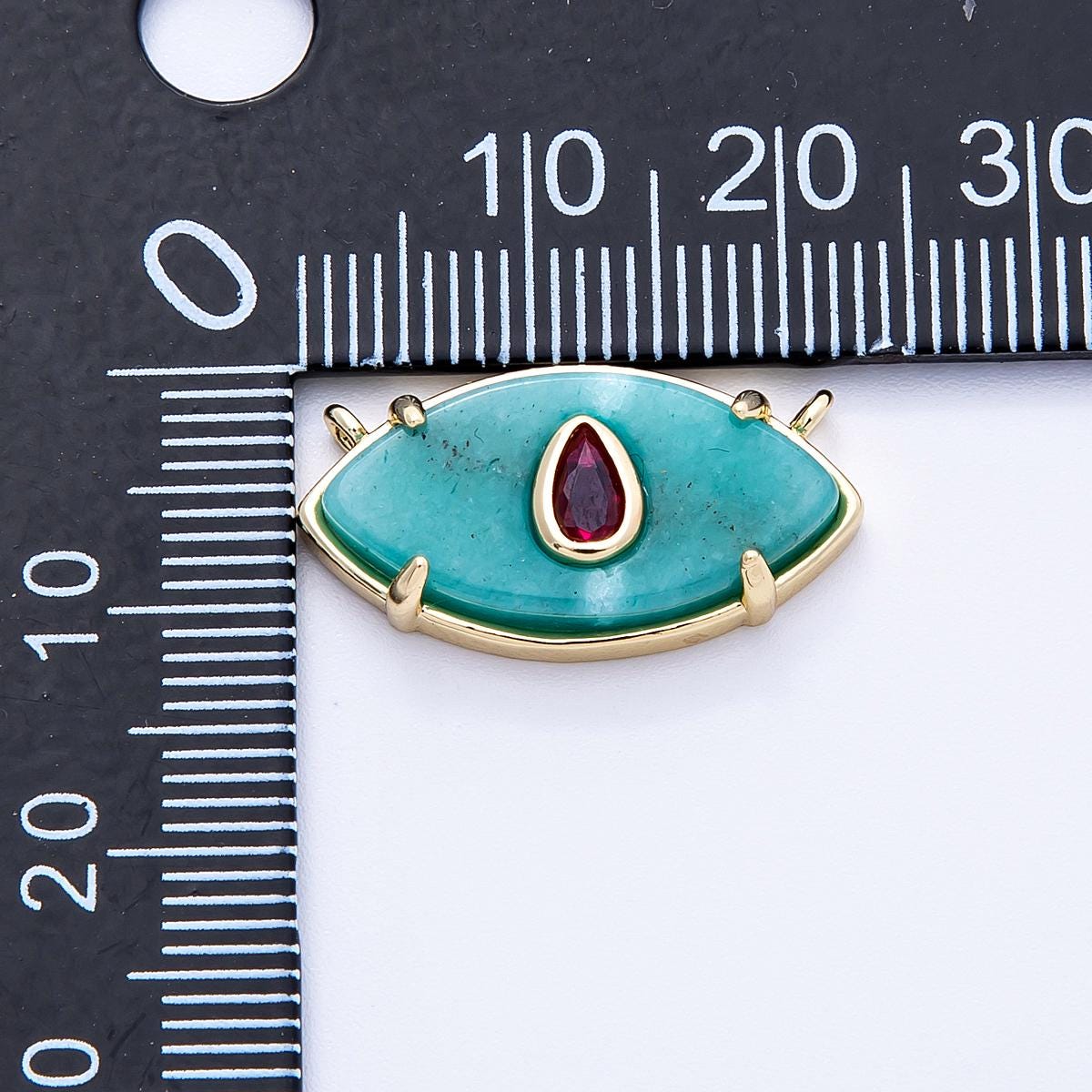 16K Gold Filled 22.5mm Aquamarine, Pink Quartz Fuchsia CZ Evil Eye Connector Statement Stone Charms DIY Jewelry Supply | Connectors-00009
