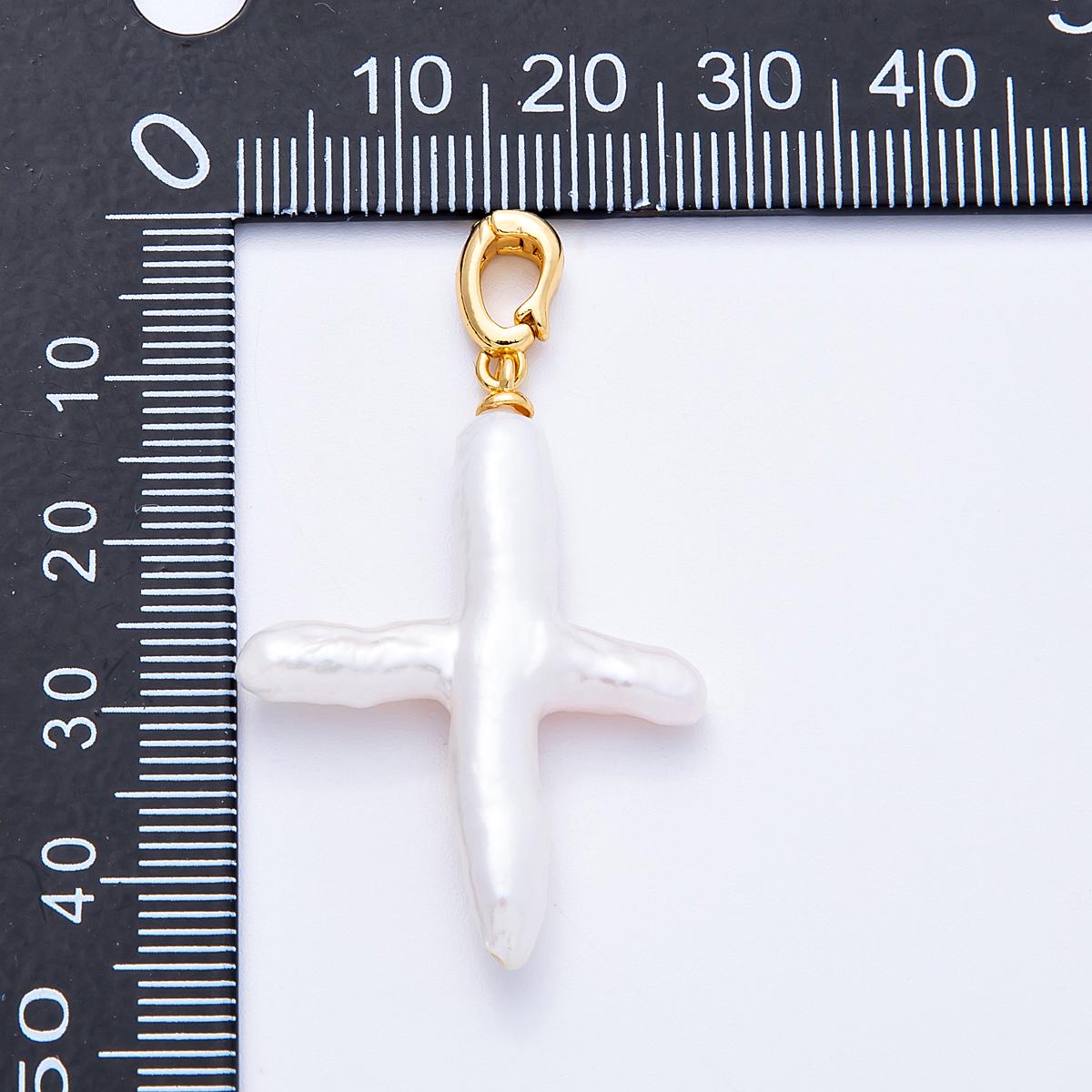 18K Gold Filled 37mm Shell Pearl Irregular Cross Religious Pendant unique Christian Gift for her DIY Jewelry Making supply | Charms-00171