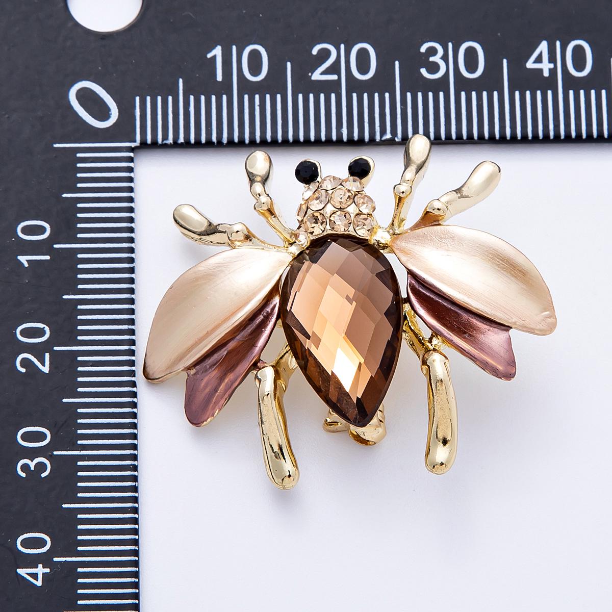 32mm Sparkly Amber Crystal Honey Bee Brooch Gold Tone Rhinestone Bumblebee Pin dainty insect accessory for women unique nature gift | BH-102