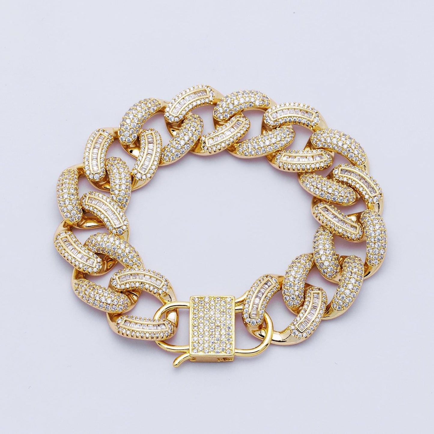 14k Gold Filled Iced Out Cuban Link Bracelet - Luxury 16mm wide CZ Pave Chunky Chain for Hip Hop Jewelry WA4166
