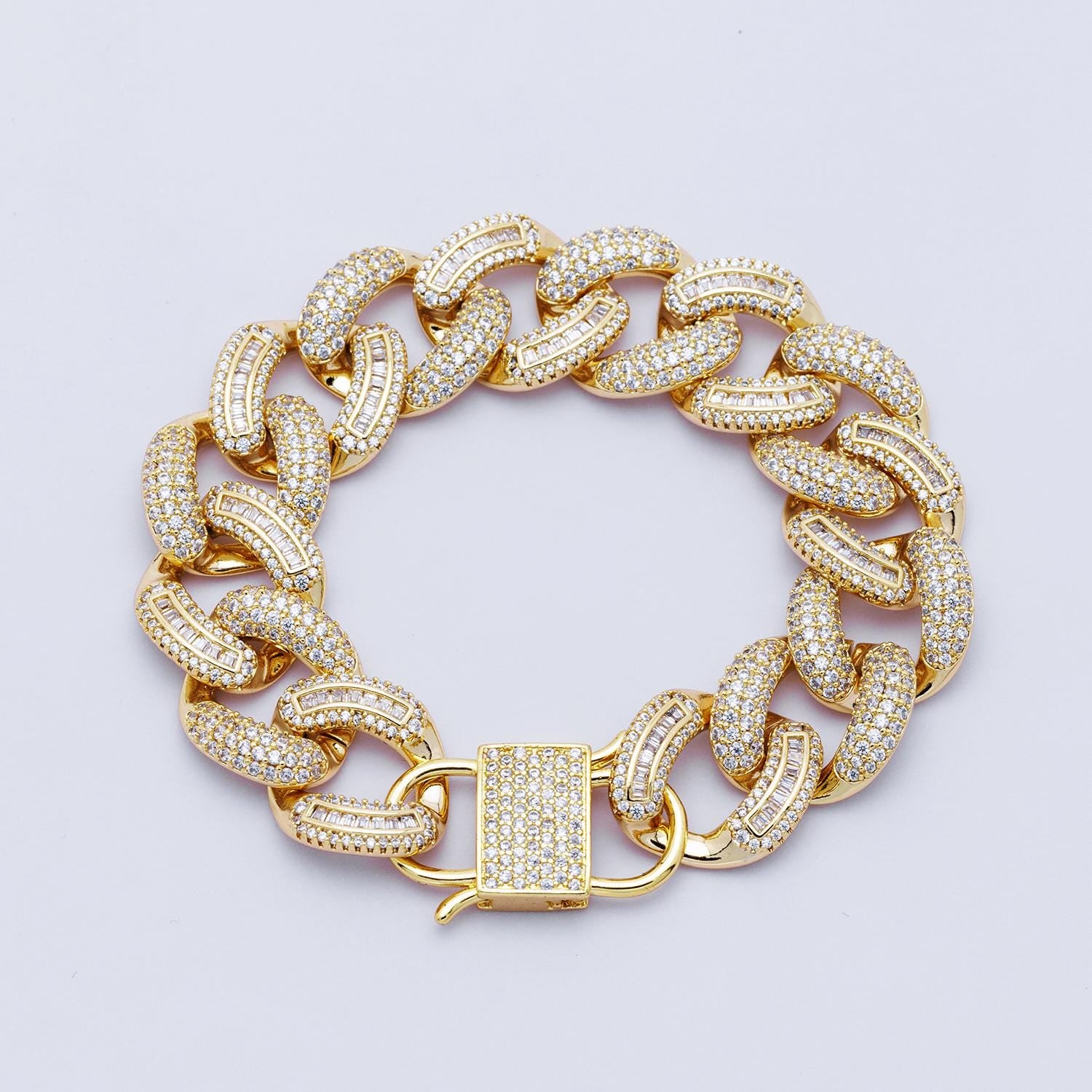 14k Gold Filled Iced Out Cuban Link Bracelet - Luxury 16mm wide CZ Pave Chunky Chain for Hip Hop Jewelry WA4166