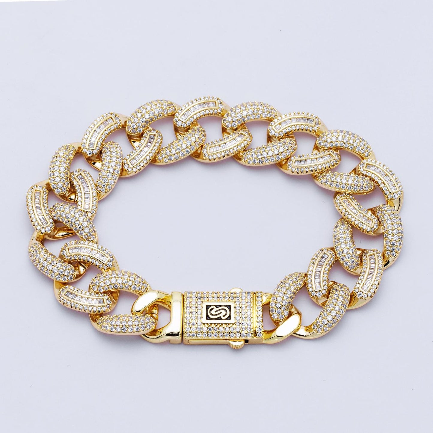 14k Gold Filled Iced Out Cuban Link Bracelet 7.5 Inch Luxury 16mm wide CZ Pave Chunky Chain for Hip Hop Jewelry WA4166