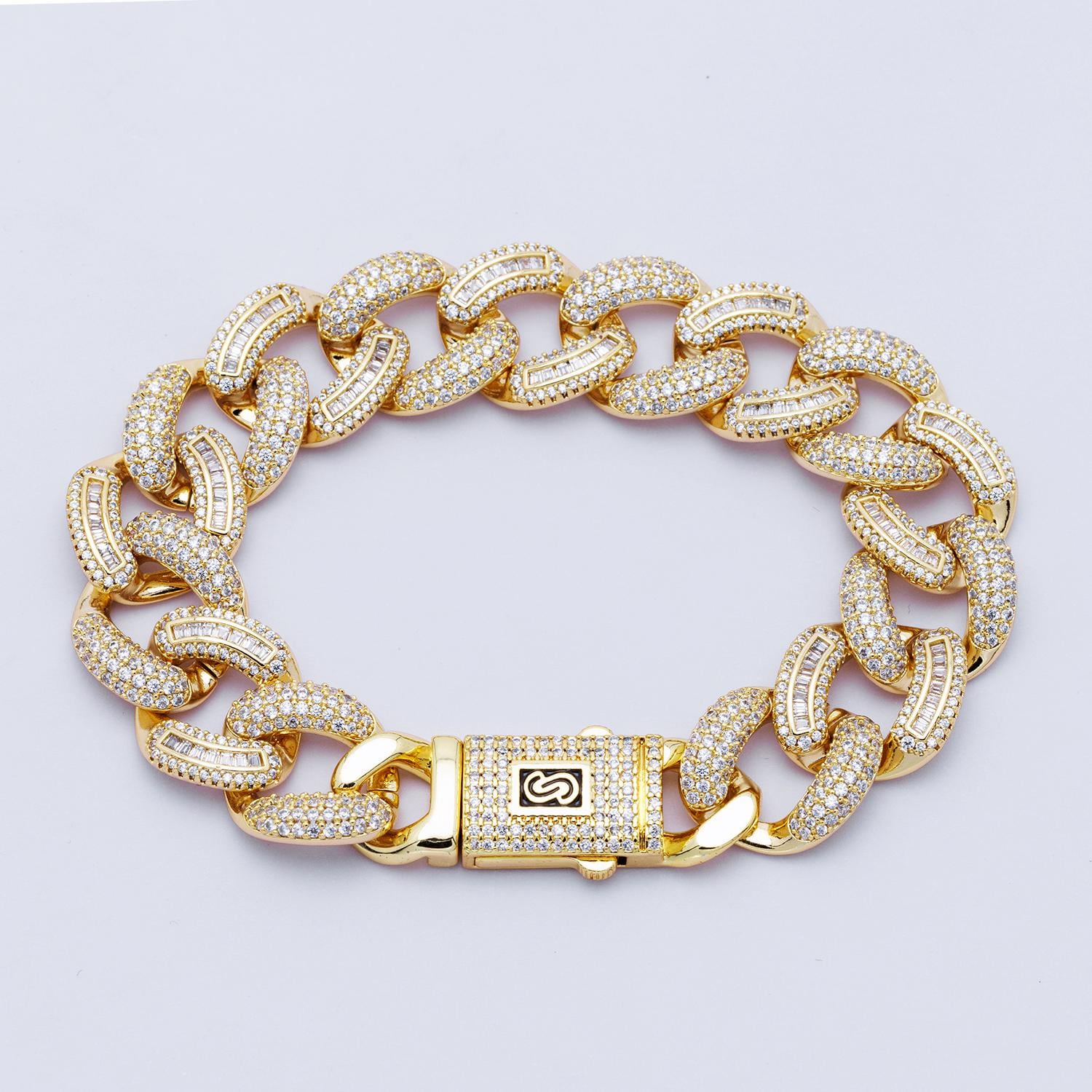 14k Gold Filled Iced Out Cuban Link Bracelet 7.5 Inch Luxury 16mm wide CZ Pave Chunky Chain for Hip Hop Jewelry WA4166