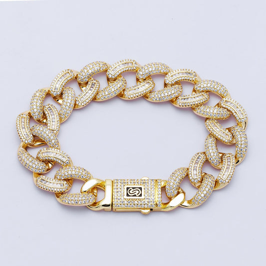 14k Gold Filled Iced Out Cuban Link Bracelet 7.5 Inch Luxury 16mm wide CZ Pave Chunky Chain for Hip Hop Jewelry WA4166