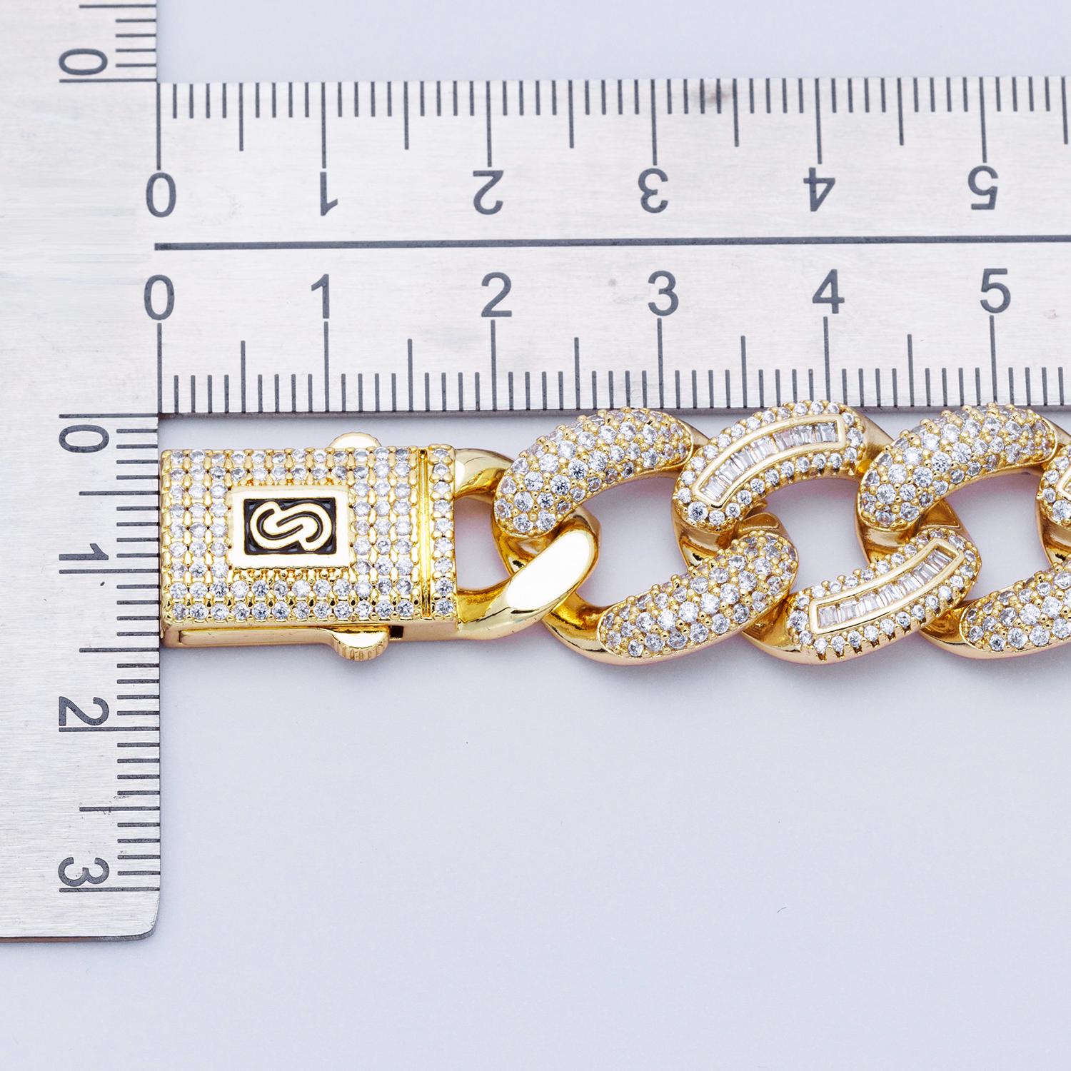 14k Gold Filled Iced Out Cuban Link Bracelet 7.5 Inch Luxury 16mm wide CZ Pave Chunky Chain for Hip Hop Jewelry WA4166