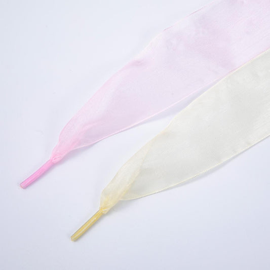 Pink and Yellow Organza Ribbon Shoelaces Sheer flat shoe laces for sneakers elegant bridal wedding laces custom shoe accessories | WB00300