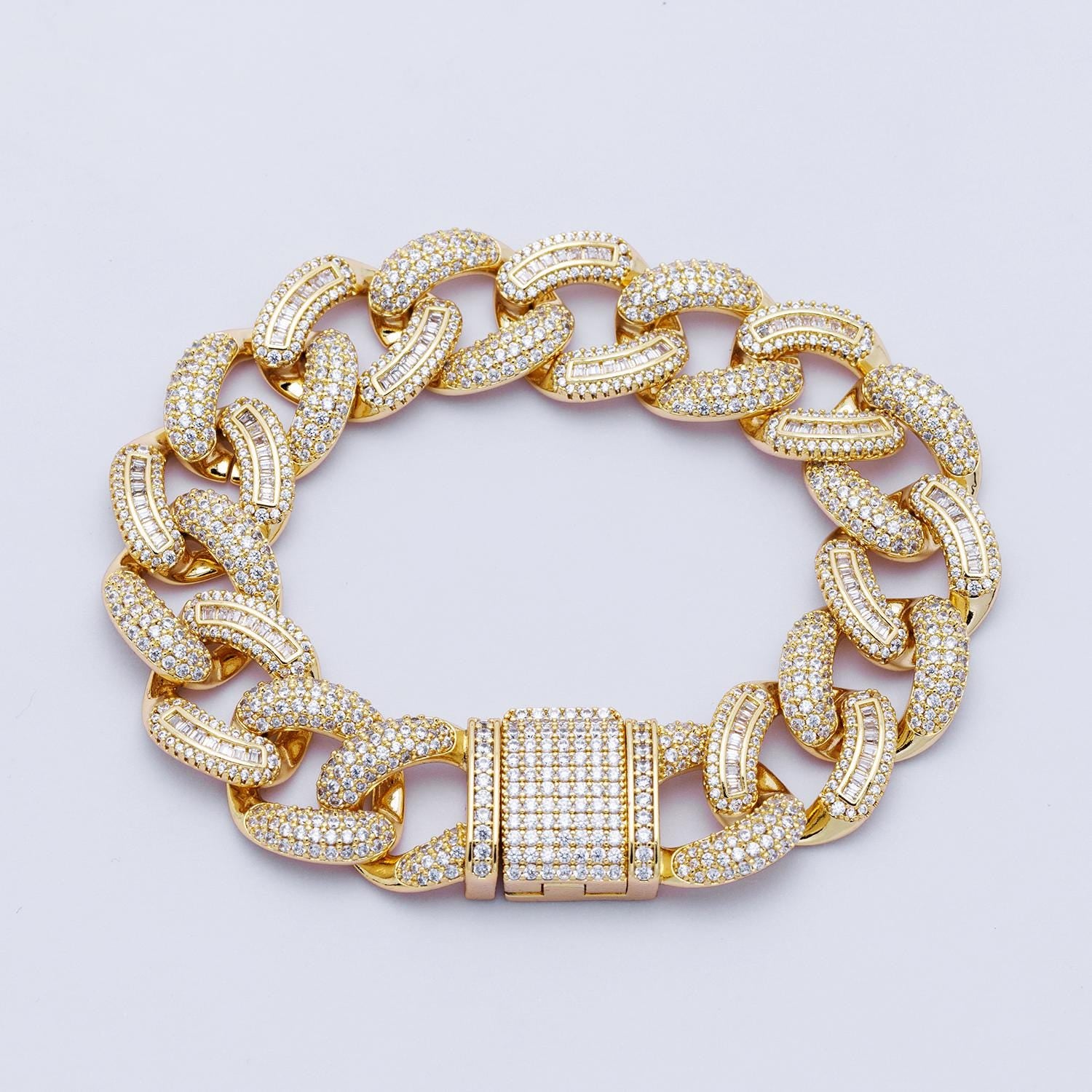 14k Gold Filled Iced Out Cuban Link Bracelet 7.3 Inch Luxury 16mm wide CZ Pave Chunky Chain for Hip Hop Jewelry WA4164