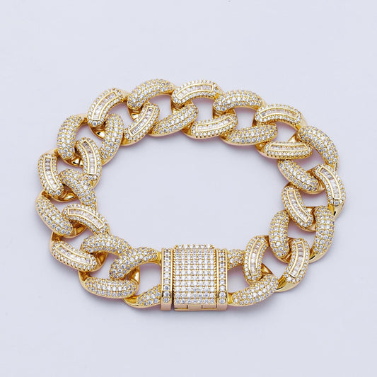 14k Gold Filled Iced Out Cuban Link Bracelet 7.3 Inch Luxury 16mm wide CZ Pave Chunky Chain for Hip Hop Jewelry WA4164