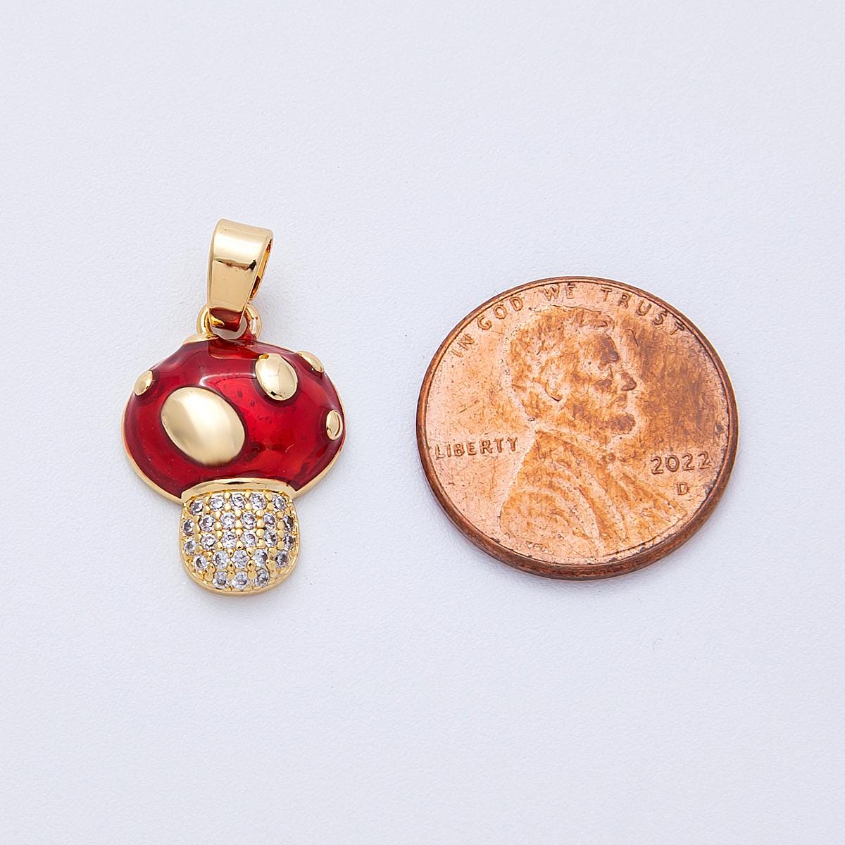 16K Gold Filled 18.5mm Micro Paved CZ Mushroom Plant Pendant DIY Jewelry Making Supply for custom necklace or bracelet | Charms-00128