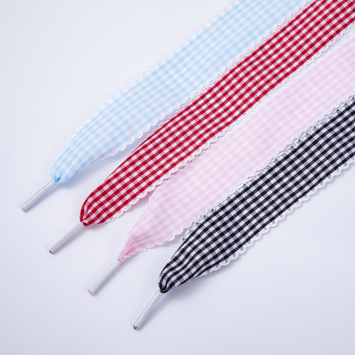 Scalloped Gingham Ribbon Shoelaces Custom girly sneaker laces fashion outfit accessory for her country girl coquette style | WB-00296