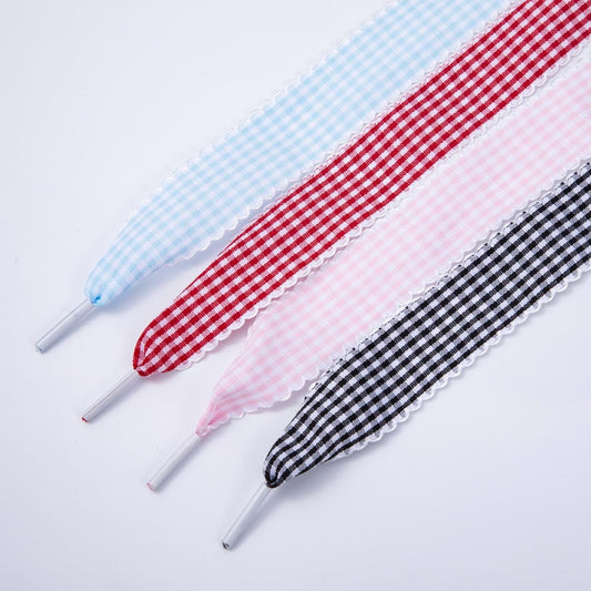 Scalloped Gingham Ribbon Shoelaces Custom girly sneaker laces fashion outfit accessory for her country girl coquette style | WB-00296