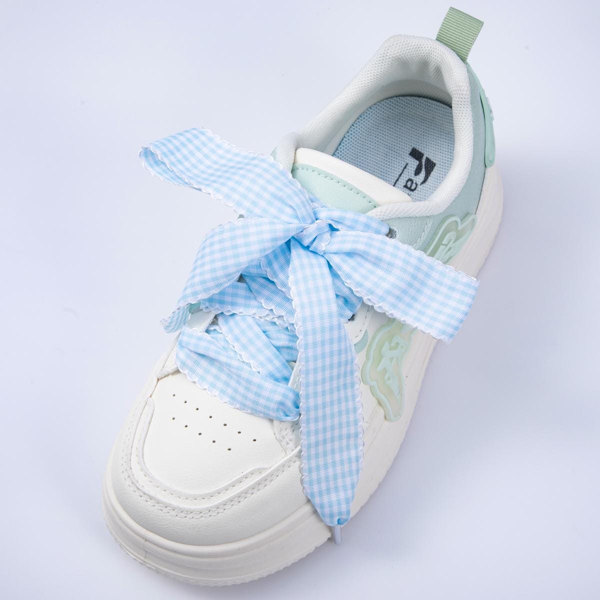 Scalloped Gingham Ribbon Shoelaces Custom girly sneaker laces fashion outfit accessory for her country girl coquette style | WB-00296