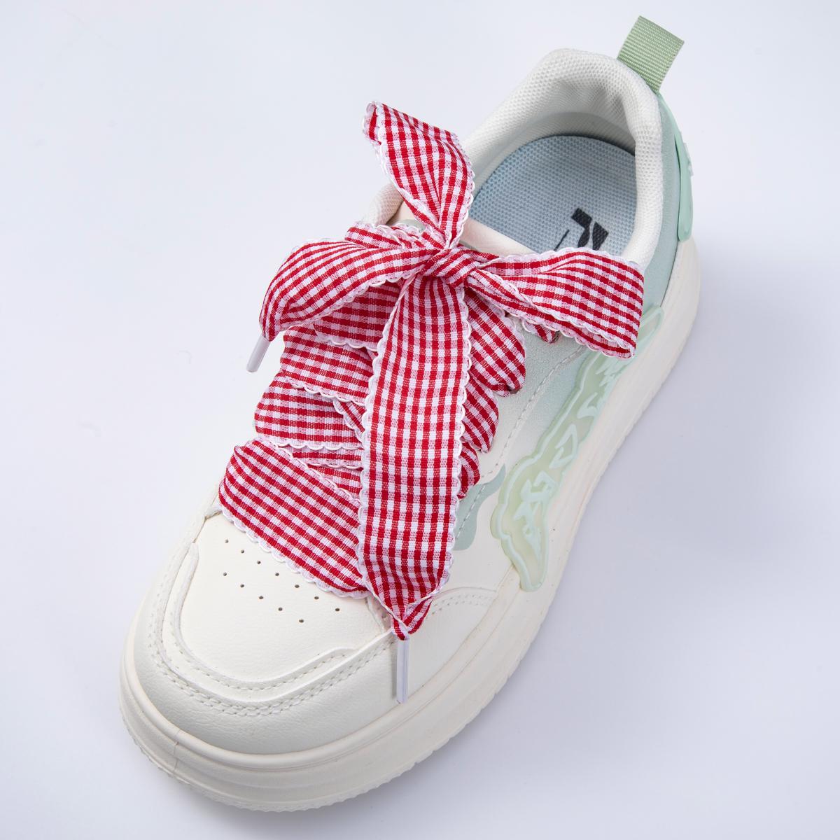 Scalloped Gingham Ribbon Shoelaces Custom girly sneaker laces fashion outfit accessory for her country girl coquette style | WB-00296