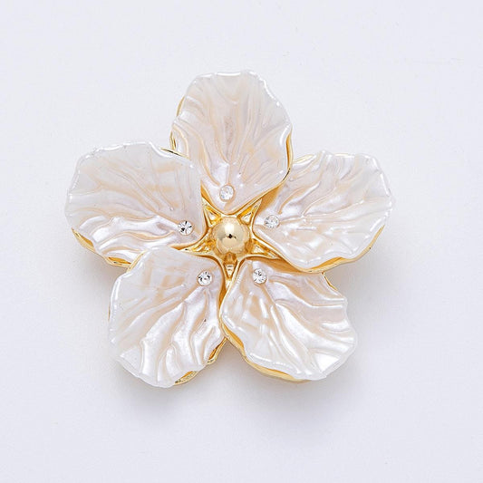 18k White Flower Brooch Elegant Crystal Floral Pin Vintage Style Jewelry Gift for Her Statement Piece for Coats Scarves Accessory | BH-098