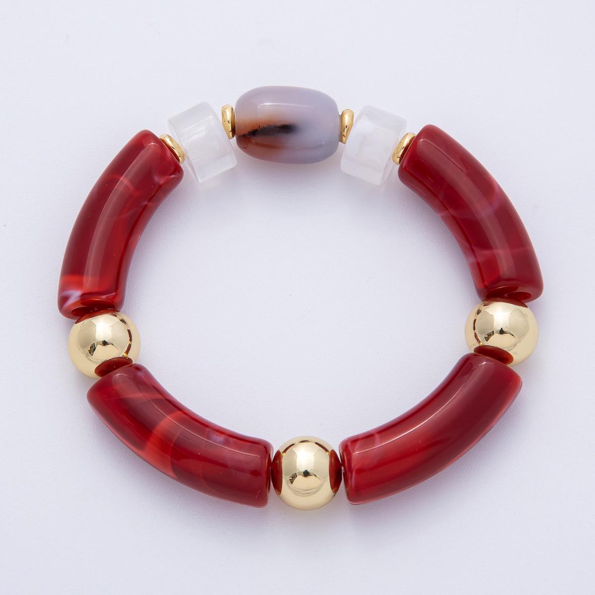Chunky Resin Red Beaded Necklace 18K gold filled Stretch bracelet for Stackable Jewelry WA-4137