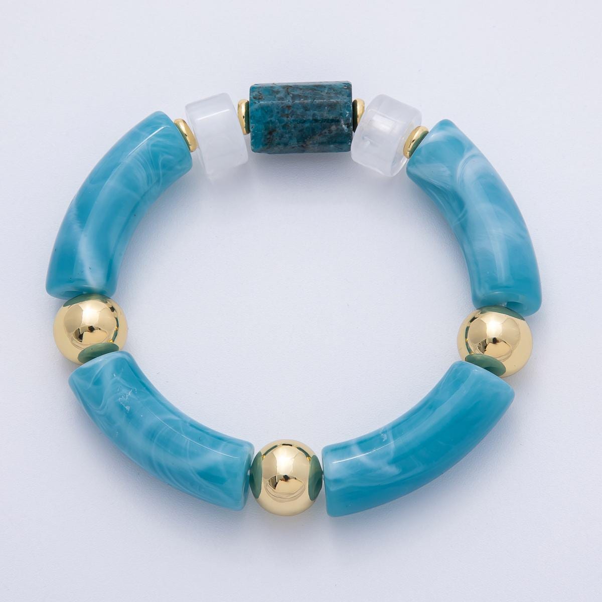 Chunky Resin Blue Beaded Necklace 18K gold filled Stretch bracelet for Stackable Jewelry WA-4138