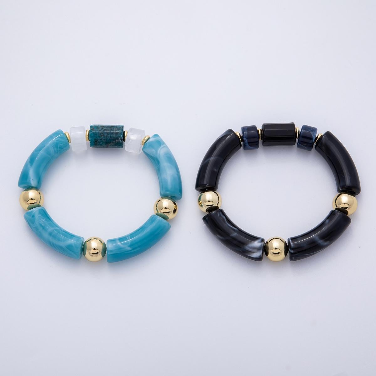 Chunky Resin Blue Beaded Necklace 18K gold filled Stretch bracelet for Stackable Jewelry WA-4138