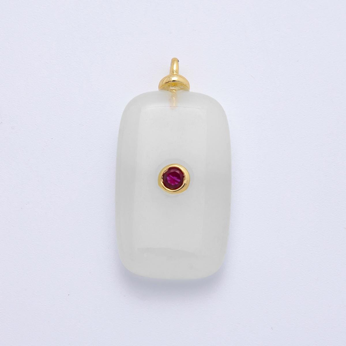 18k Gold filled natural stone pendant 30mm White Agate Rectangle Pendant with Fuchsia CZ Geometric Jewelry Supply Necklace | CHARMS-00255