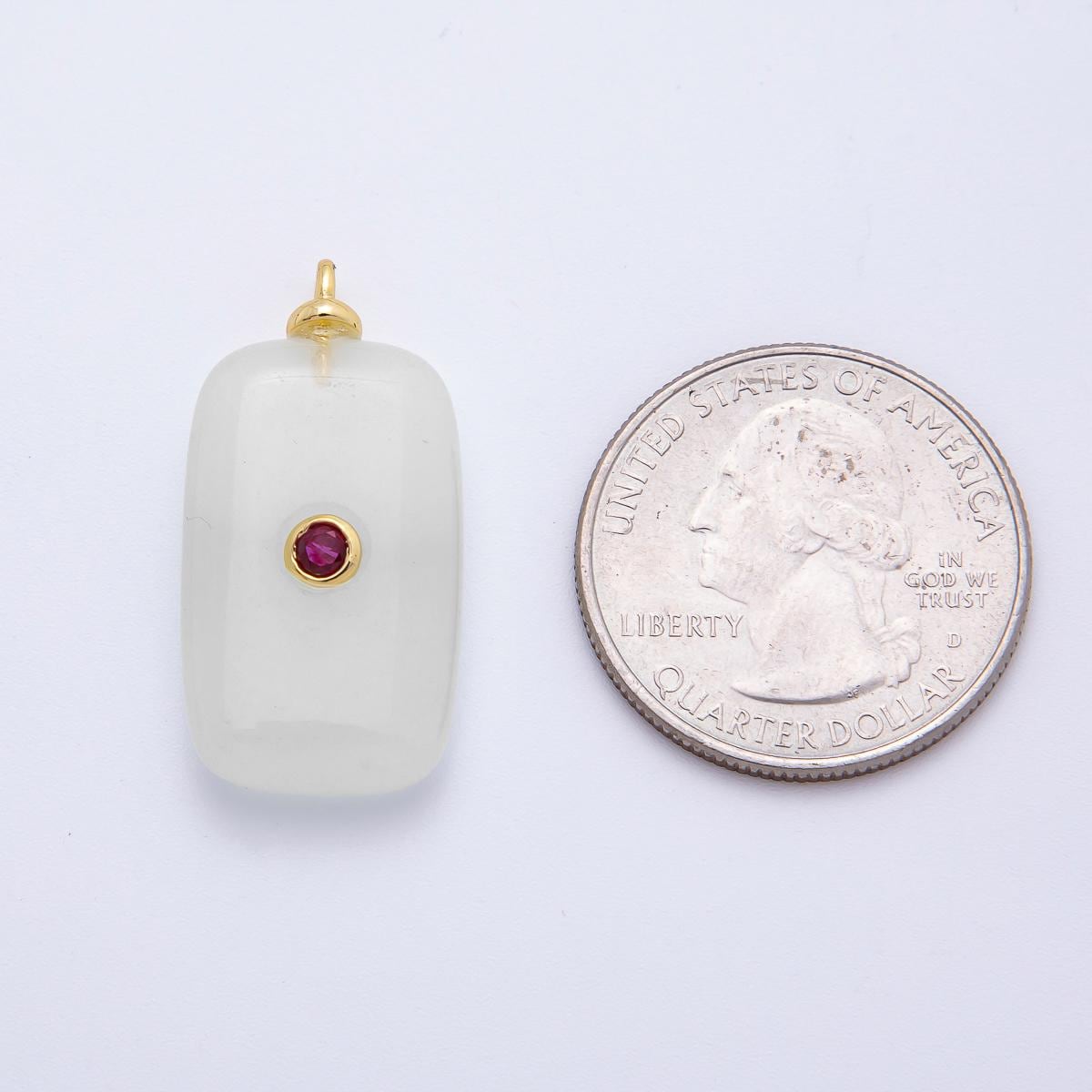18k Gold filled natural stone pendant 30mm White Agate Rectangle Pendant with Fuchsia CZ Geometric Jewelry Supply Necklace | CHARMS-00255