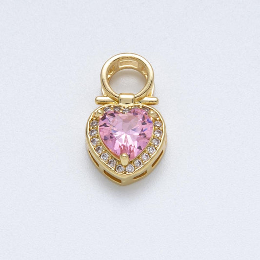 18k gold filled tiny heart charm pink cubic Zirconia micro pave charm for necklace component Charms-00146