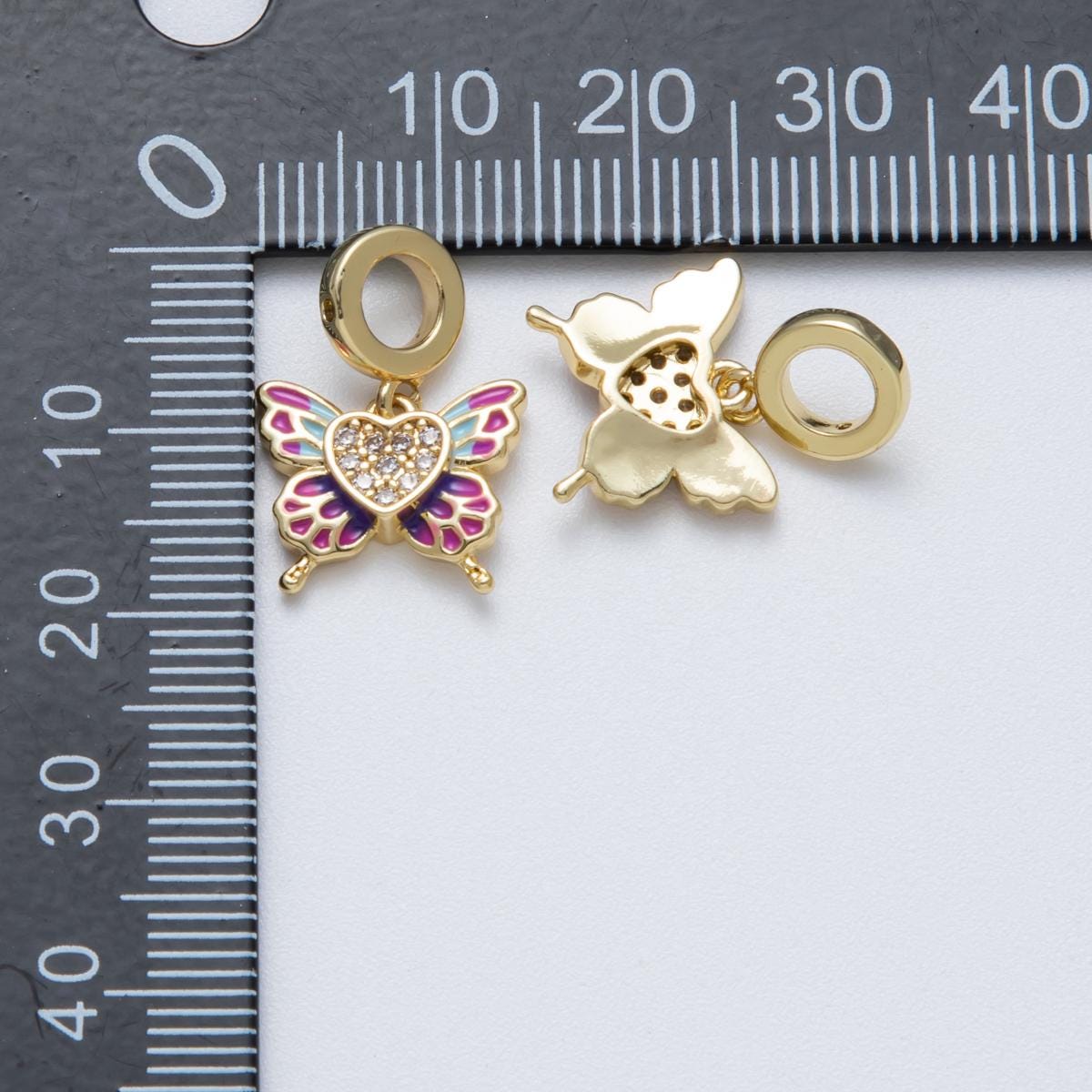 18k gold filled Pink Butterfly Charm rondelle bail drop pendant | Charms-00147