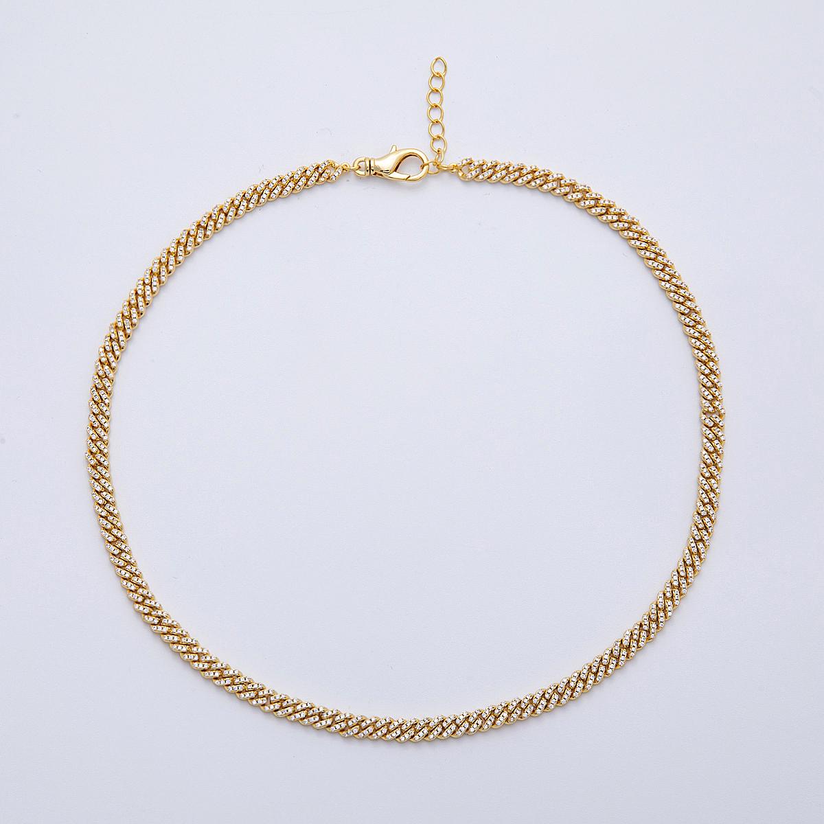 24K Gold Filled 5.3mm Clear Round CZ Iced Cuban Curb Chain 16.75 Inch Necklace | WA-4111