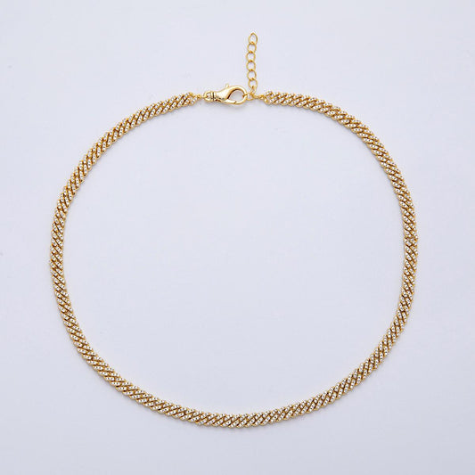 24K Gold Filled 5.3mm Clear Round CZ Iced Cuban Curb Chain 16.75 Inch Necklace | WA-4111