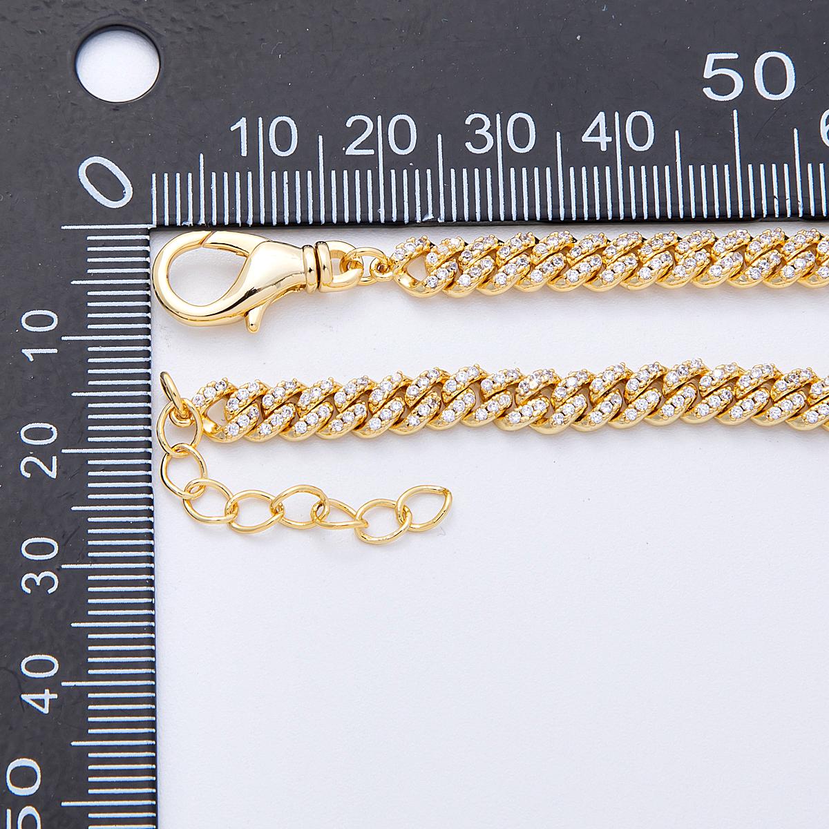 24K Gold Filled 5.3mm Clear Round CZ Iced Cuban Curb Chain 16.75 Inch Necklace | WA-4111