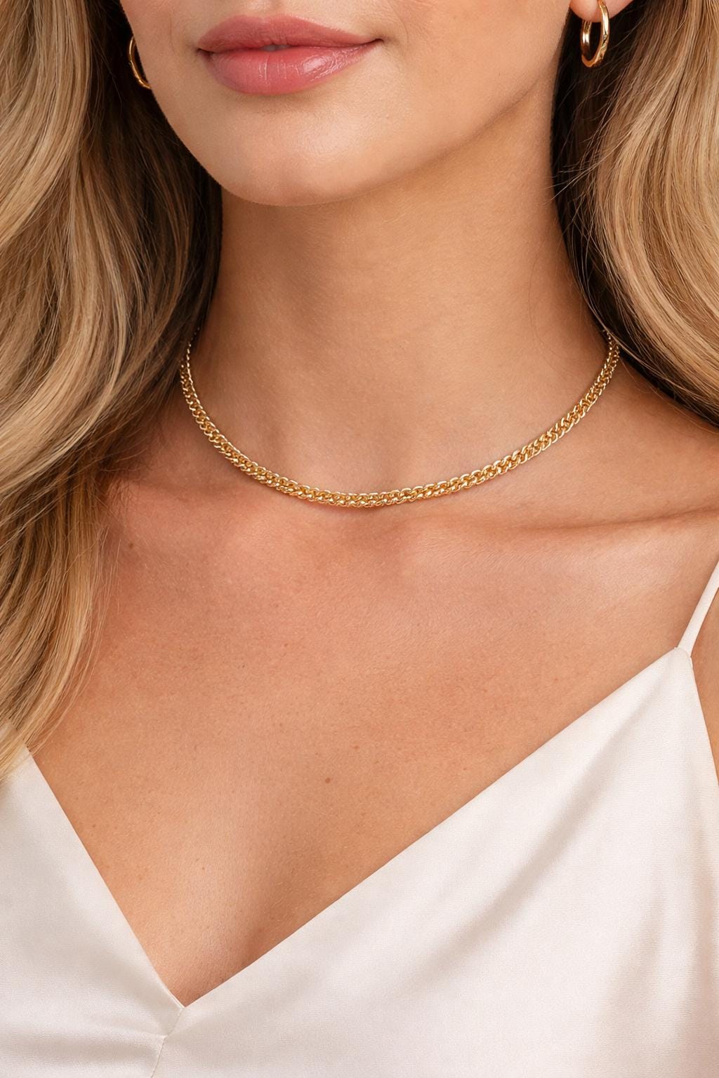 24K Gold Filled 5.3mm Clear Round CZ Iced Cuban Curb Chain 16.75 Inch Necklace | WA-4111