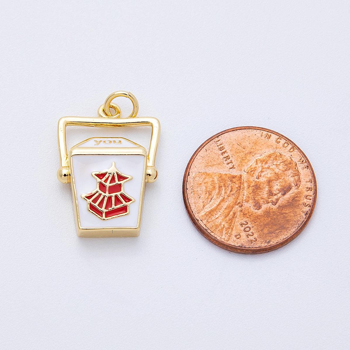 Enamel Chinese Togo Box Pendant Gold Food Container Charms 24k Gold Filled Chinese Food Charm Foodie Charm Bracelet Necklace Charms-00123