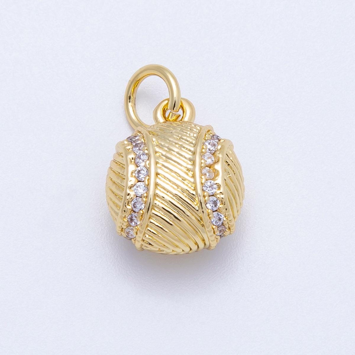 16k Gold filled Baseball Charm Pendant 14mm 3D sports jewelry with micro paved CZ athletic necklace DIY Making Supply | CHARMS-00218