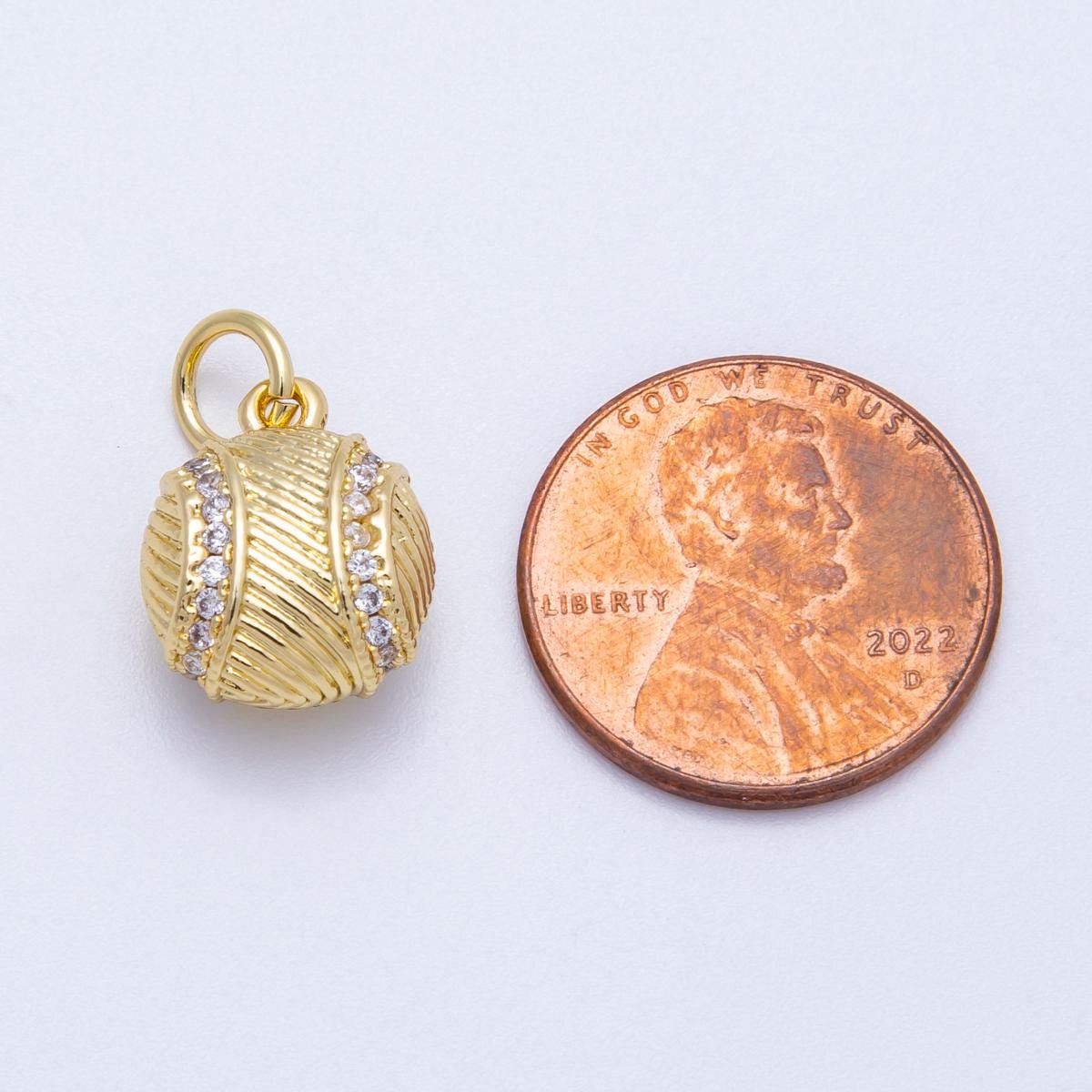 16k Gold filled Baseball Charm Pendant 14mm 3D sports jewelry with micro paved CZ athletic necklace DIY Making Supply | CHARMS-00218