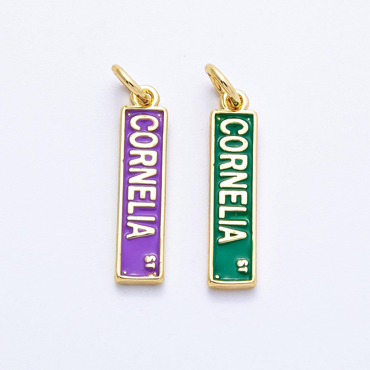 16k Gold Filled Cornelia Street sign charm green and purple pendant DIY Jewelry making supply custom necklace and bracelet | CHARMS-00251