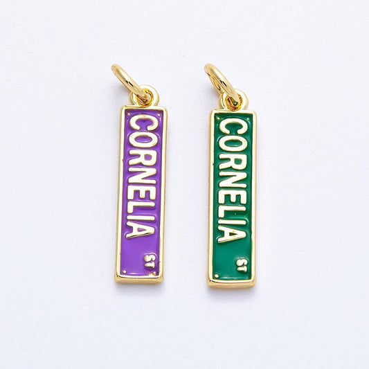 16k Gold Filled Cornelia Street sign charm green and purple pendant DIY Jewelry making supply custom necklace and bracelet | CHARMS-00251