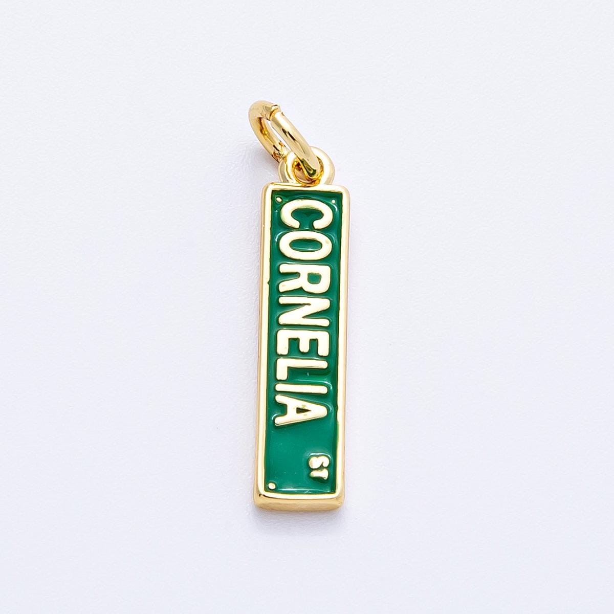 16k Gold Filled Cornelia Street sign charm green and purple pendant DIY Jewelry making supply custom necklace and bracelet | CHARMS-00251