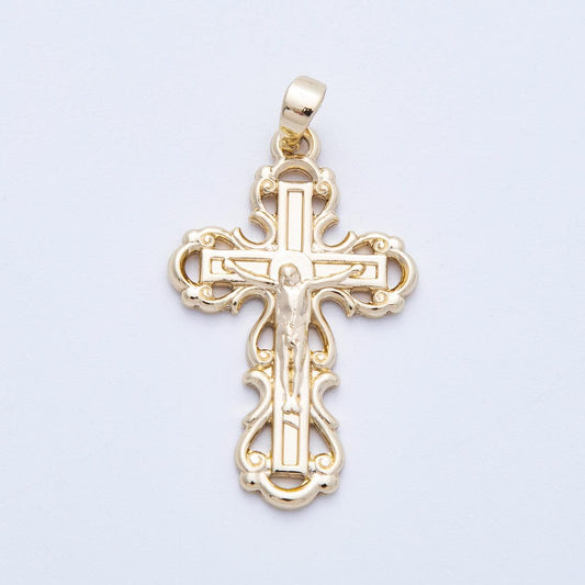 16k gold filled cross charm 30mm religious Christian crucifix pendant DIY Jewelry making Supply for custom faith necklace | CHARMS-00213