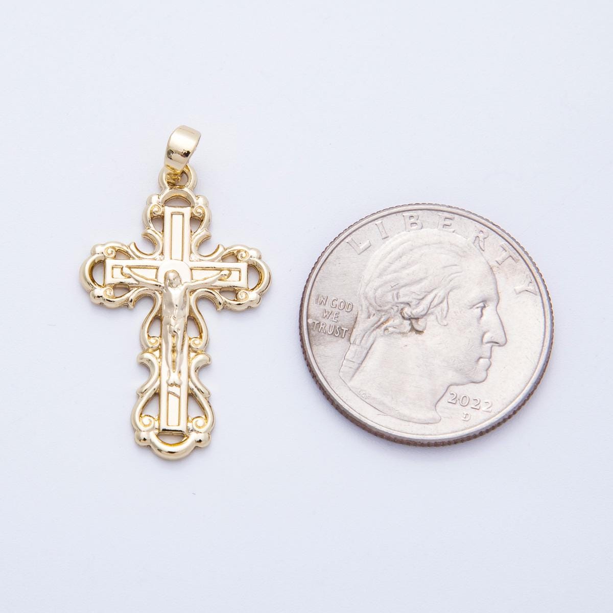 16k gold filled cross charm 30mm religious Christian crucifix pendant DIY Jewelry making Supply for custom faith necklace | CHARMS-00213