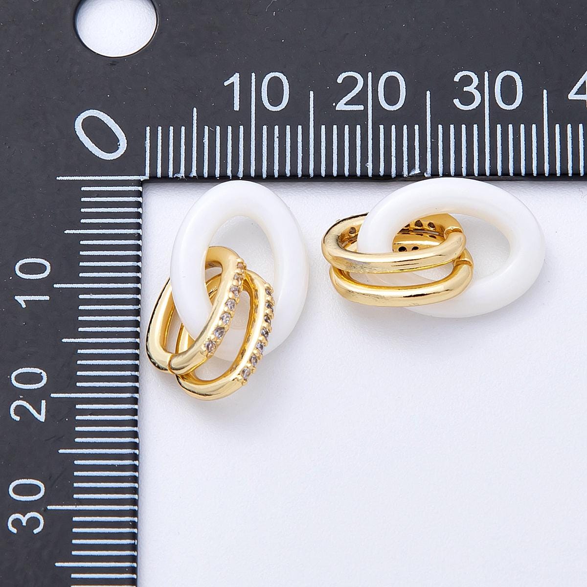 16K Gold Filled 16mm White Ceramic Double Interlocking Link Findings Trendy Minimalist Jewelry Gift for Her DIY Making | Findings-00034