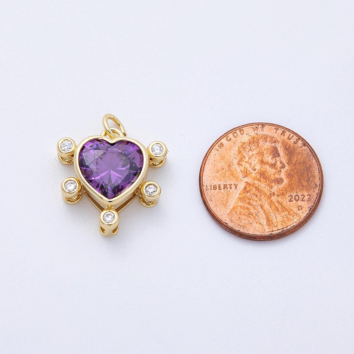 16K Gold Filled 17mm Sparkling Purple Heart Halo Charm Multi dimensional pendant DIY Jewelry Making Supply Gift for her | CHARMS-00126