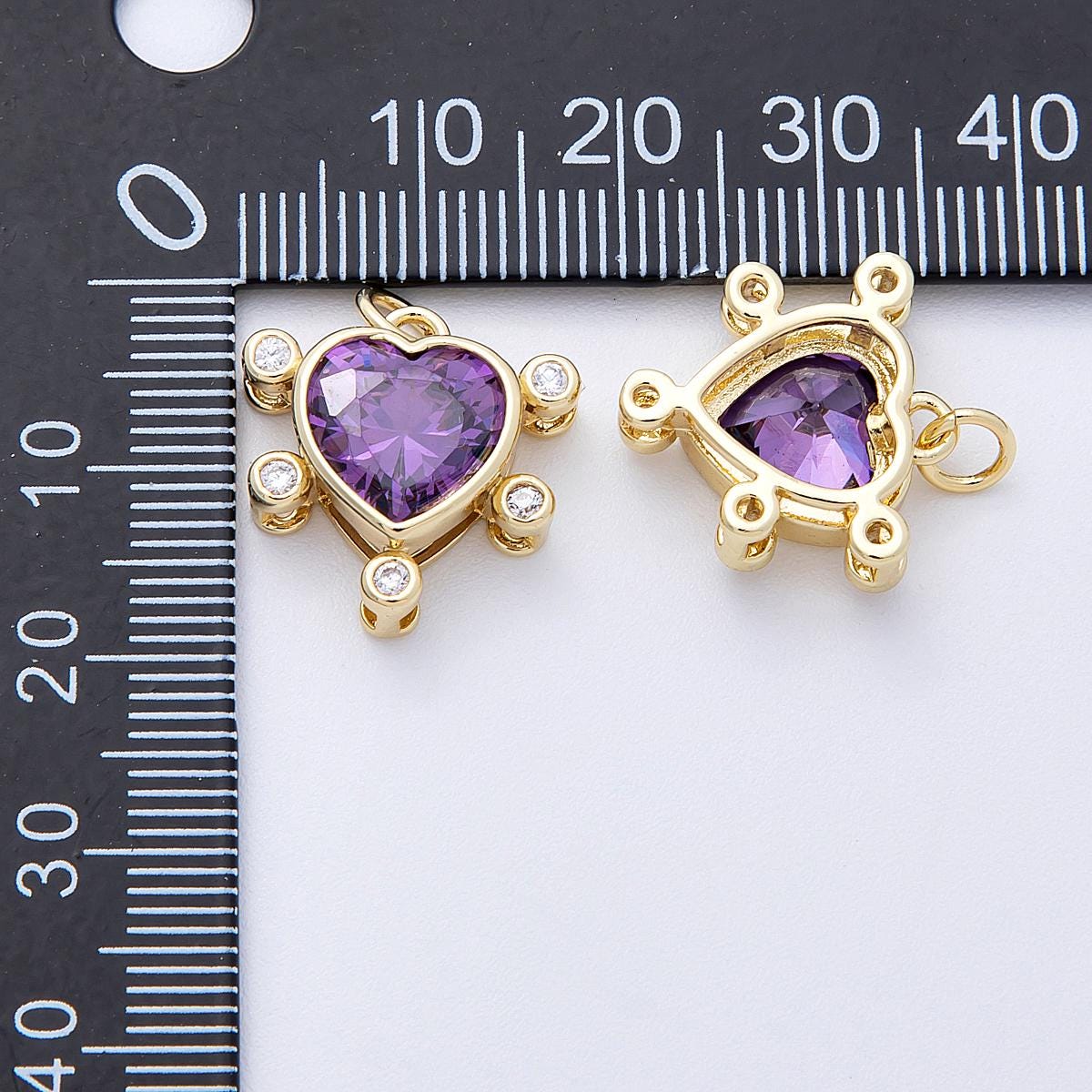 16K Gold Filled 17mm Sparkling Purple Heart Halo Charm Multi dimensional pendant DIY Jewelry Making Supply Gift for her | CHARMS-00126