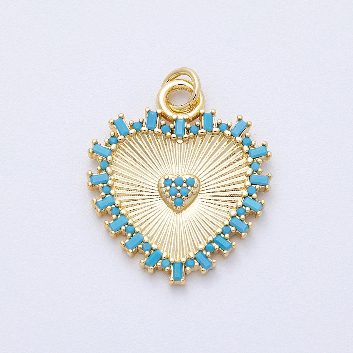 16K Gold Filled 23mm Turquoise Sunburst Heart Charm Vibrant Sunray Pendant DIY Jewelry Making Supply Gift for her | CHARMS-00127
