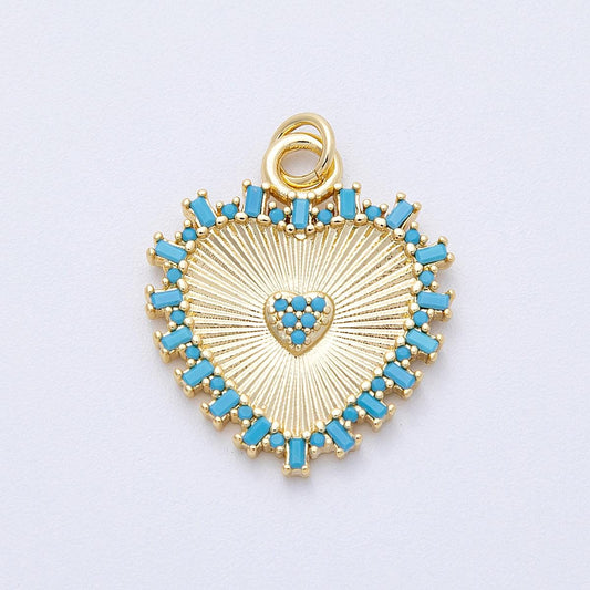 16K Gold Filled 23mm Turquoise Sunburst Heart Charm Vibrant Sunray Pendant DIY Jewelry Making Supply Gift for her | CHARMS-00127