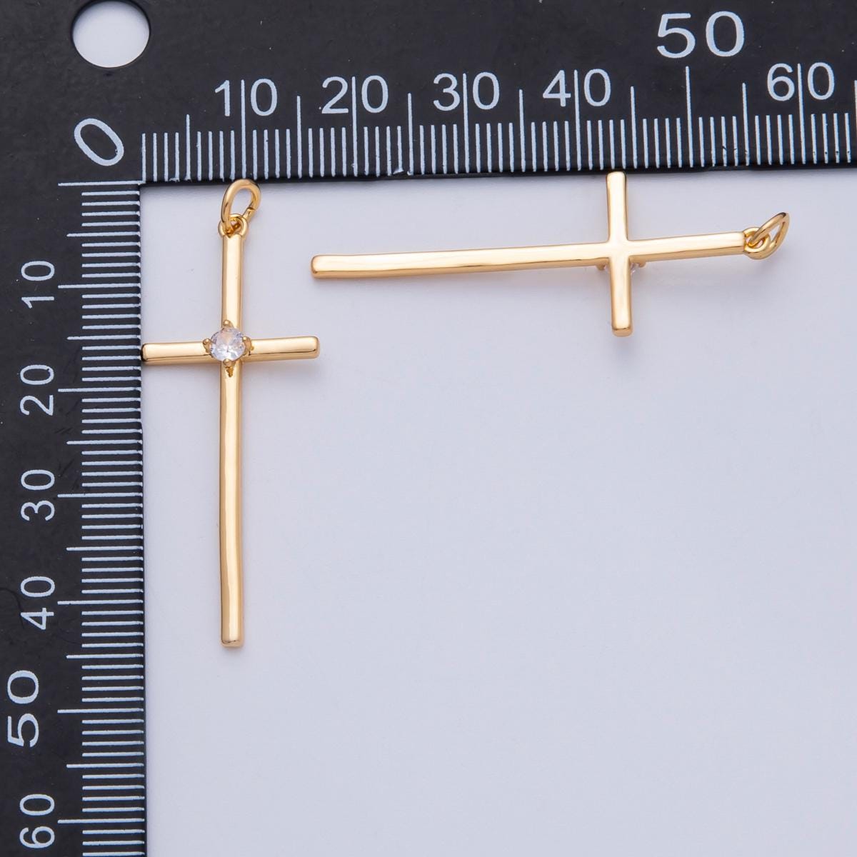 18K Gold Filled 41mm Clear CZ Religious Cross Minimalist Charm minimalist Christian jewelry gift solitaire pendant DIY Supply | Charms-00253