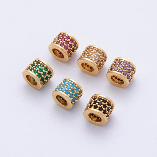16K Gold Filled 6mm Black, Purple, Clear, Green, Blue, Fuchsia Micro Paved CZ Rondelle Bead DIY Jewelry Making Supply | Beads-000222