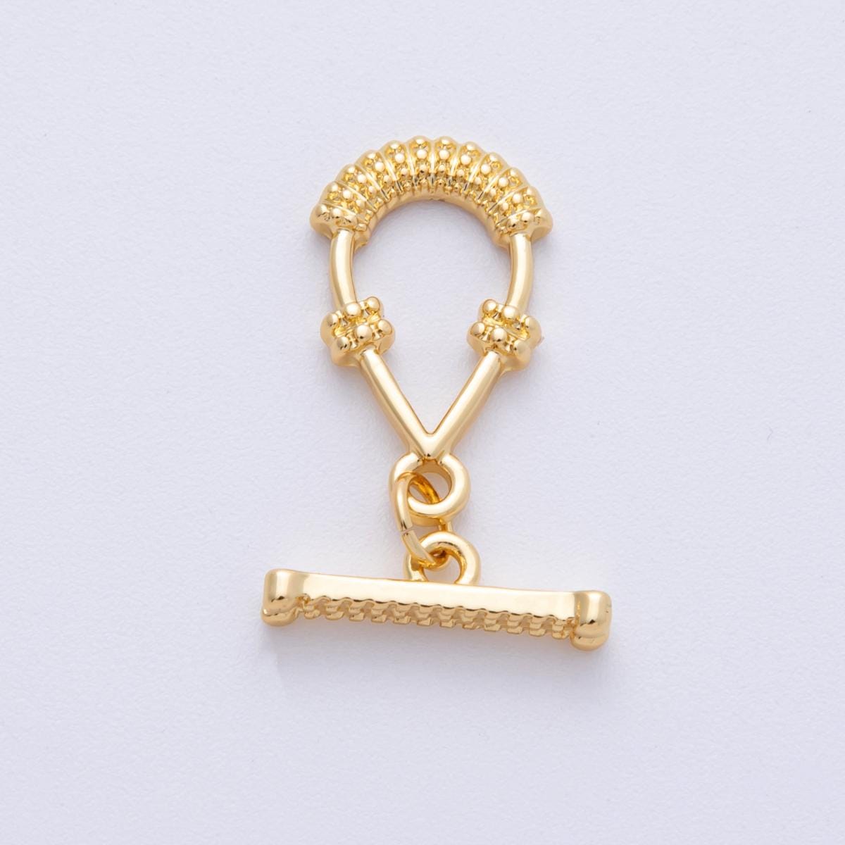 16K Gold Filled 20mm Textured Teardrop T-Bar Toggle Clasp Finding Bracelet connector buckle wholesale diy jewelry supply | FINDINGS-00027
