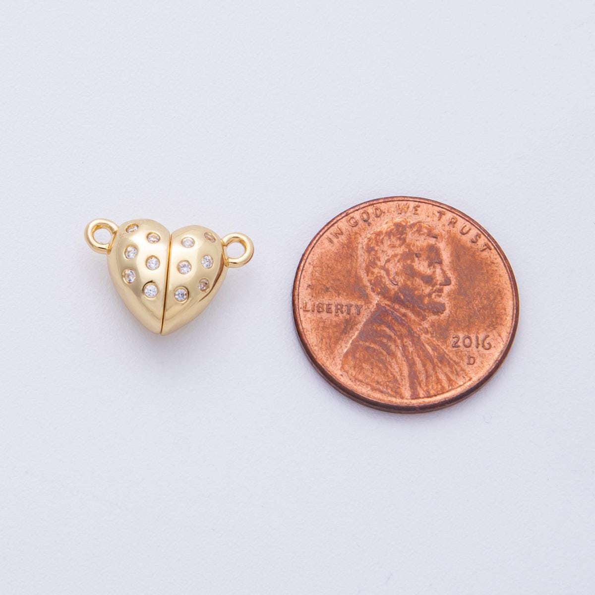 16K Gold Filled 10mm CZ Dotted Magnetic Heart Connector Closure Finding Dainty Bracelet or Necklace magnet closure DIY | Findings-00029