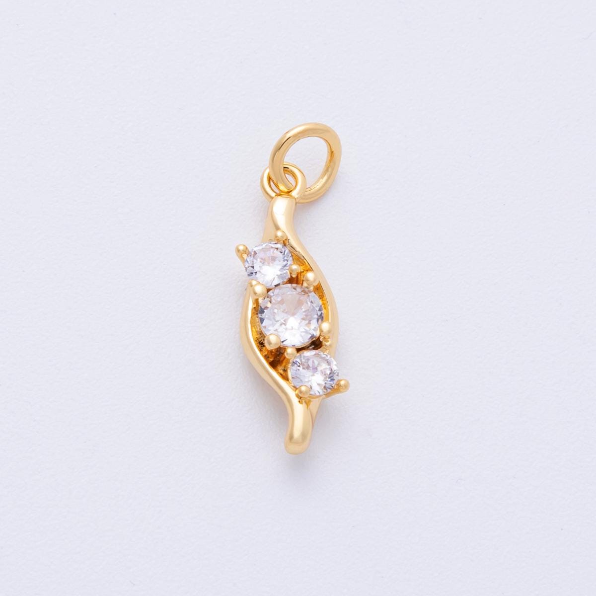 18K Gold Filled 19mm Clear CZ Gradient Curved Leaf Nature Charm Spiral Pendant Minimalist Twist DIY Jewelry Making Supply | Charms-00118