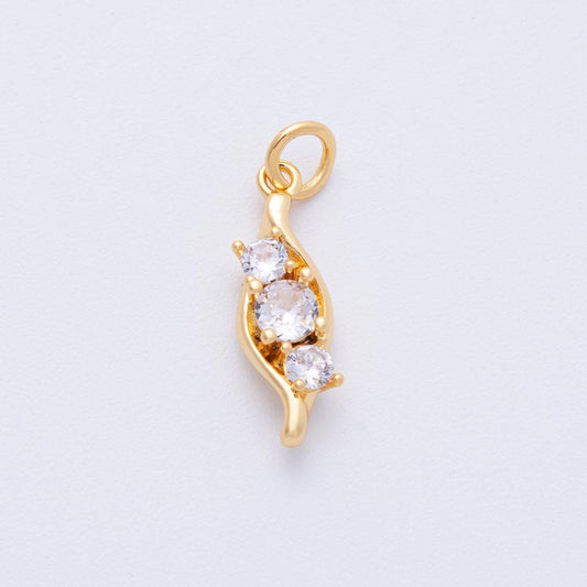18K Gold Filled 19mm Clear CZ Gradient Curved Leaf Nature Charm Spiral Pendant Minimalist Twist DIY Jewelry Making Supply | Charms-00118
